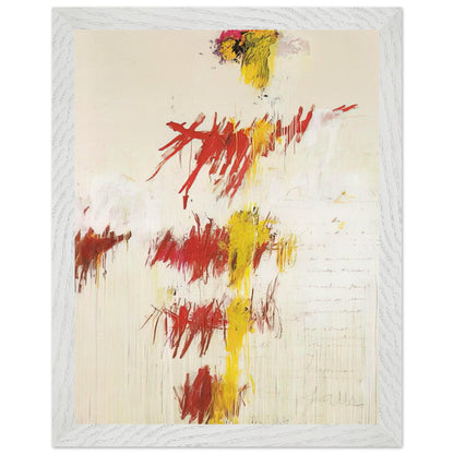 Quattro Stagioni II. Primavera by Cy Twombly, framed art print, energetic red and crimson brushstrokes, luminous yellow accents, 40x50 cm (16x20 in), wood frame