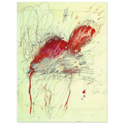 Fifty Days at Iliam: Shades of Achilles, Patroclus, and Hector by Cy Twombly, poster, 27x35 cm / 11x14″; sweeping red and crimson brushstrokes, delicate pink accents