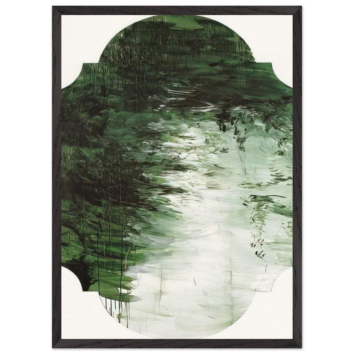 Untitled (A Painting in Nine Parts), Part V by Cy Twombly, framed art print, deep forest green, olive, 70x100 cm (28x40 in), wood frame
