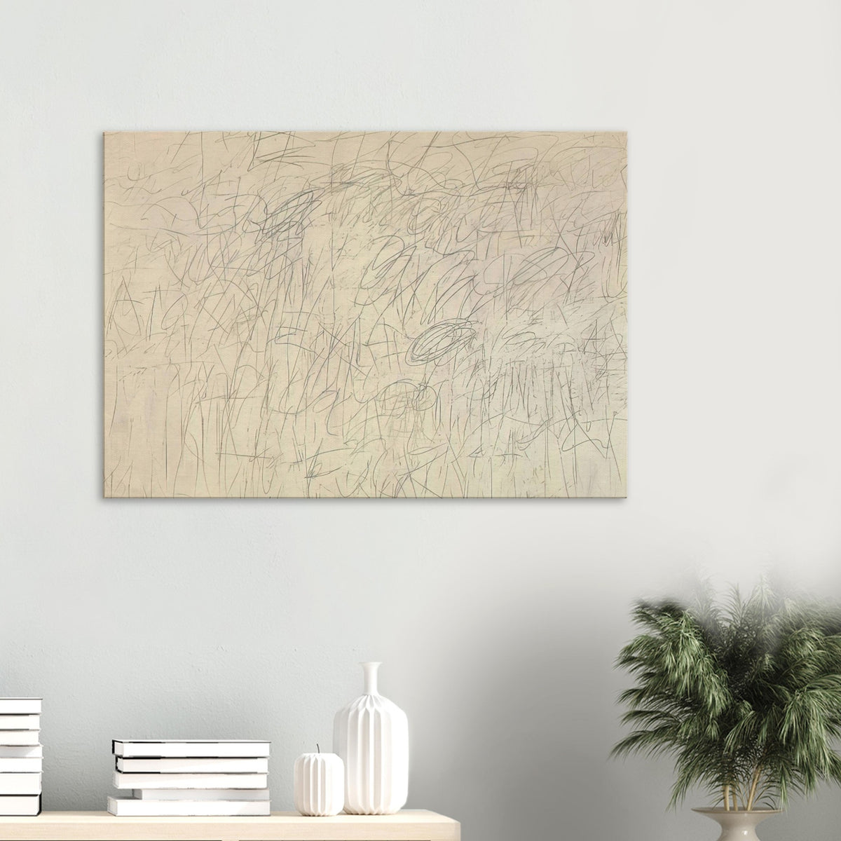 Academy by Cy Twombly canvas print: an intricate network of delicate graphite lines, overlapping scribbles, looping gestures….
