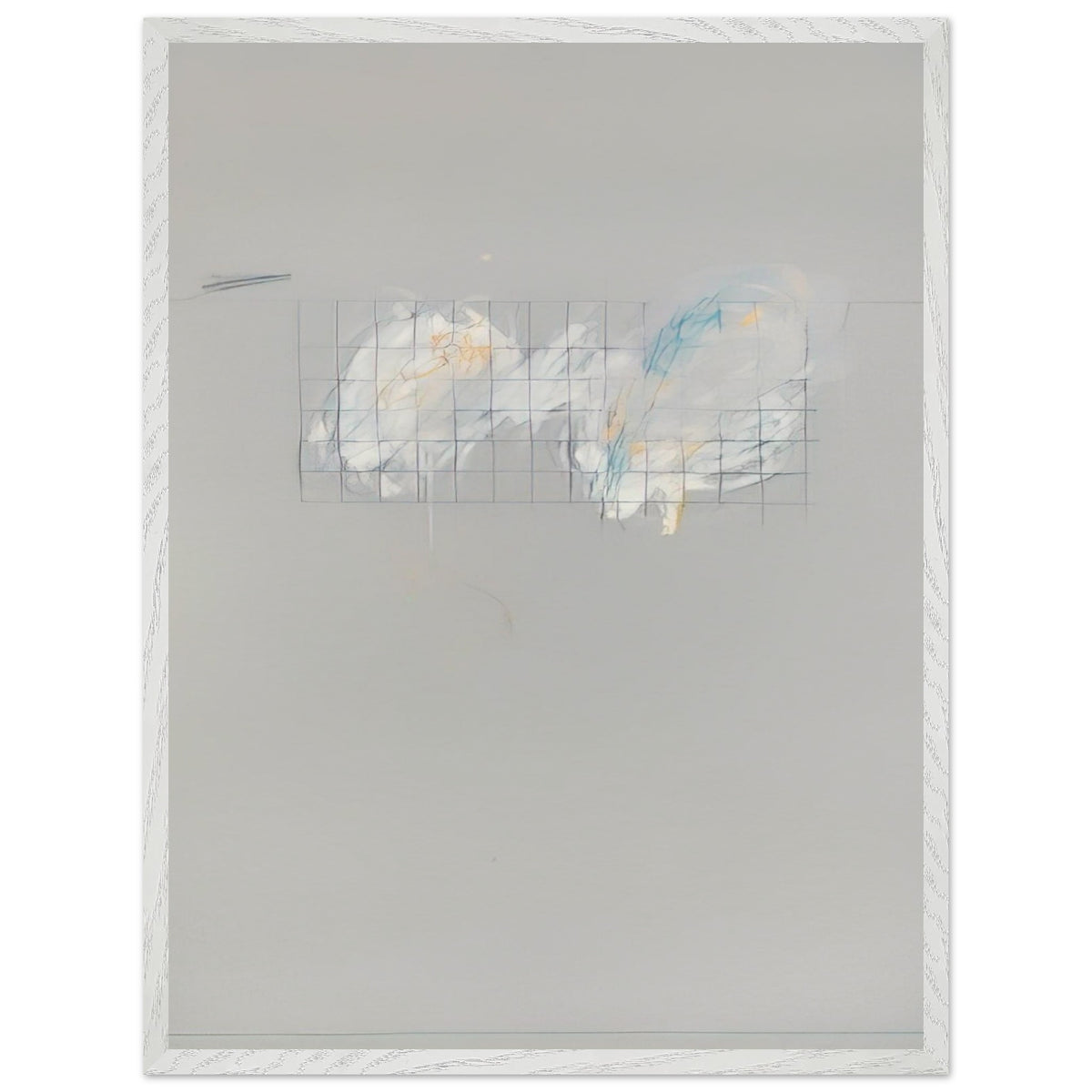 Nine Discourses on Commodus, Part I by Cy Twombly, framed art print, 60x80 cm / 24x32″, White frame; a muted gray background, a delicate grid of intersecting lines