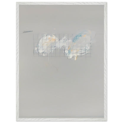 Nine Discourses on Commodus, Part I by Cy Twombly, framed art print, 60x80 cm / 24x32″, White frame; a muted gray background, a delicate grid of intersecting lines